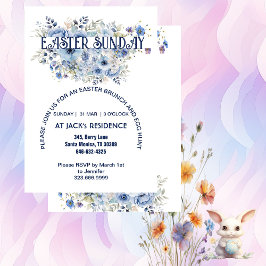 Convites Festa de Páscoa de Blogues Florais de Pastel Azul 