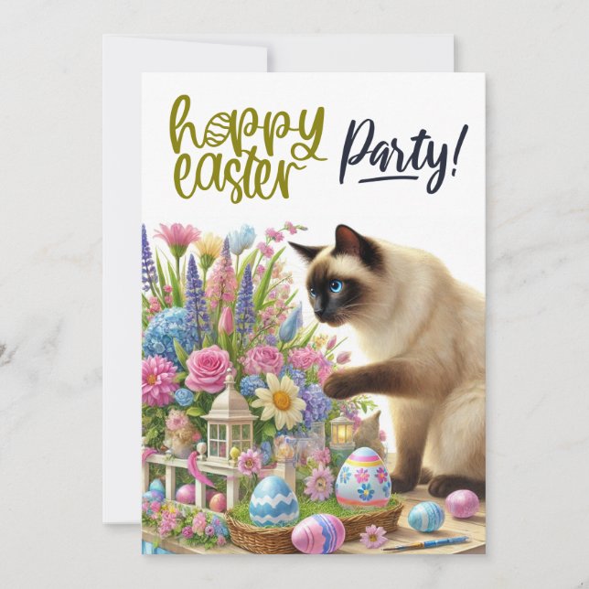 Convites Festa de Páscoa para Amantes de Gatos (Frente)