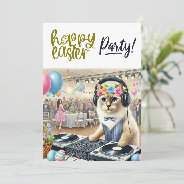 Convites Festa de páscoa para os amantes de gato (Em pé/Frente)