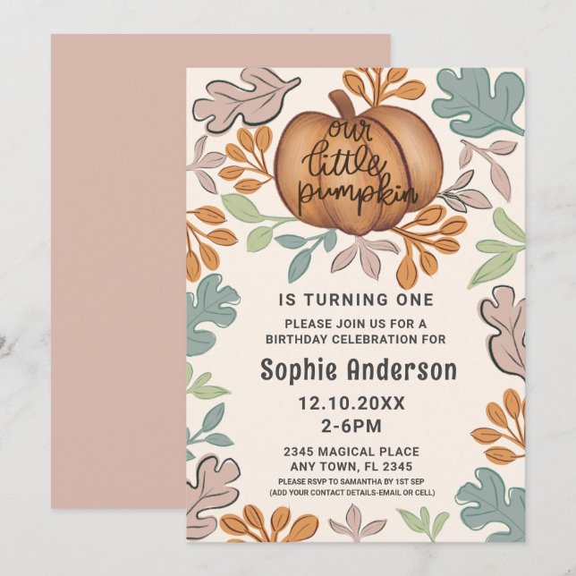 Convites Festa de Pastel do Primeiro Aniversário do Dia das (Frente/Verso)