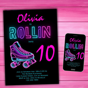 Convites Festa de Patinação no Gelo Meninas Neon Brilho Ani