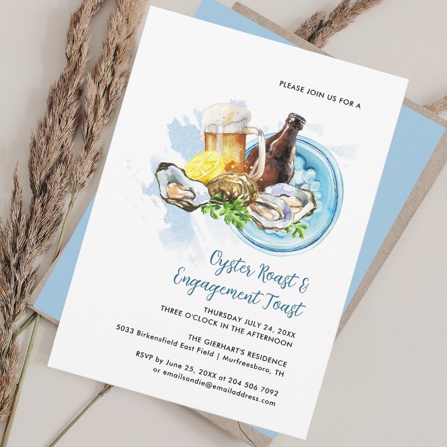 Convites Festa de Peixes-Arados de Noivado de Ostra (Oyster Roast Engagement Toast Watercolor Invitation)