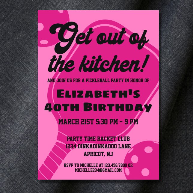 Convites Festa de Pickleball Rosa Paddle de Aniversário (Criador carregado)