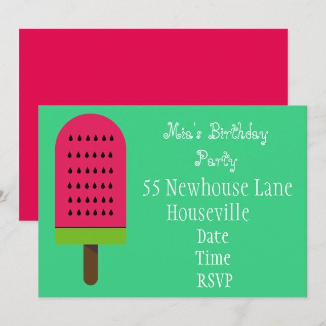 Convites Festa de picolé de bloqueio de água da melancia (Frente/Verso)