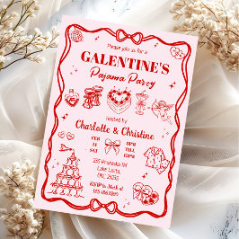 Convites Festa de pijama de Galentine da Coquete Vermelha F