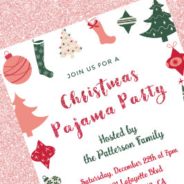 Convites Festa de Pijama de Natal Brilho ilustração fofa