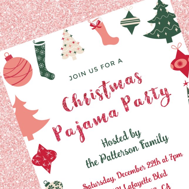 Convites Festa de Pijama de Natal Brilho ilustração fofa (Criador carregado)