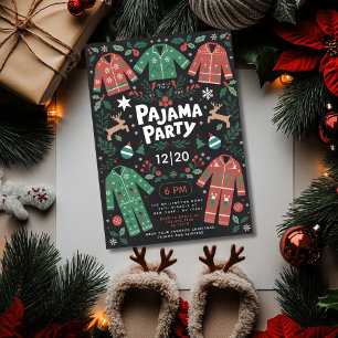 Convites Festa de Pijama de Natal Divertida e Fofa para Cri
