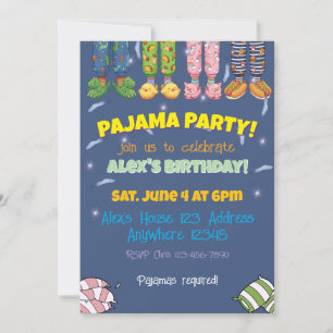 Convites Festa de Pijama Pijamas e Pantufas Engraçados Aniv
