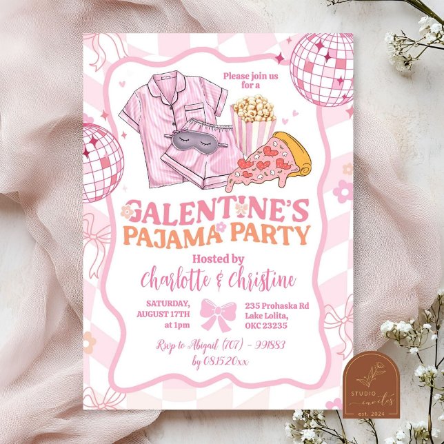 Convites Festa de pijama Soft Pink Retro Galentine's (Criador carregado)