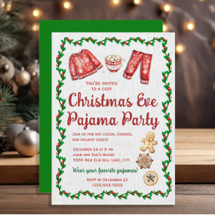 Convites Festa de Pijamas com Biscoitos da Véspera de Natal