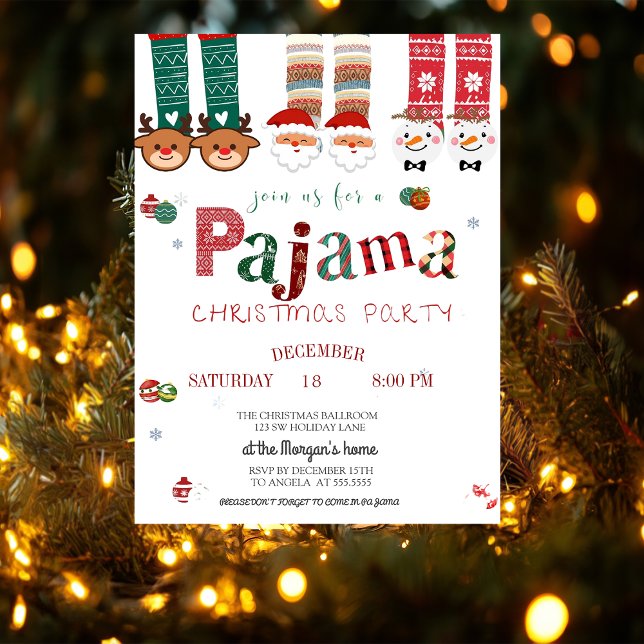 Convites Festa de Pijamas de Natal Adorável (Criador carregado)