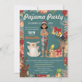 Convites Festa de Pijamas de Natal para Crianças com Animai
