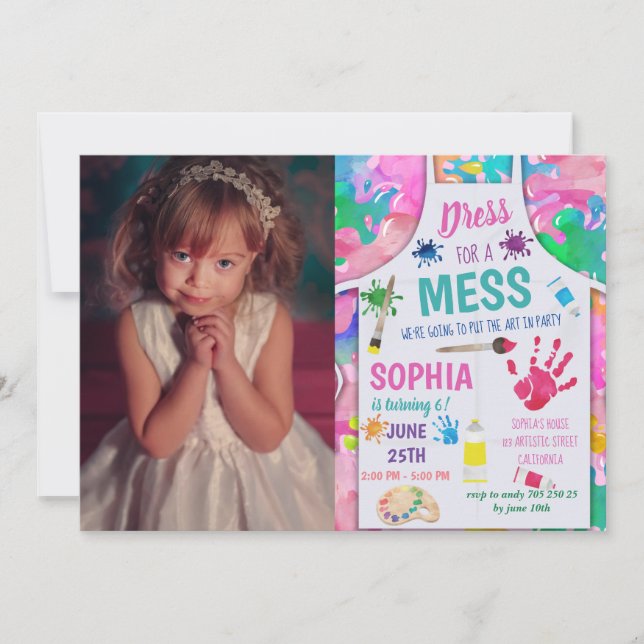 Convites Festa de Pintura em Festa com Rapariga de Fotos An (Frente)