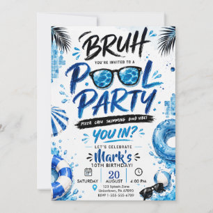 Convites Festa de Piscina Azul Aquarela Verão Natação Anive