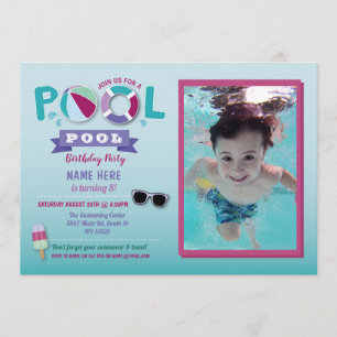 Convites Festa de piscina Birthday Beach Float Summer Lolly