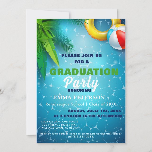 Convites Festa de Piscina Bonita, verde-presente para Gradu (Frente)