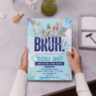 Convites Festa de Piscina BRUH-tastic para o cara mais lega