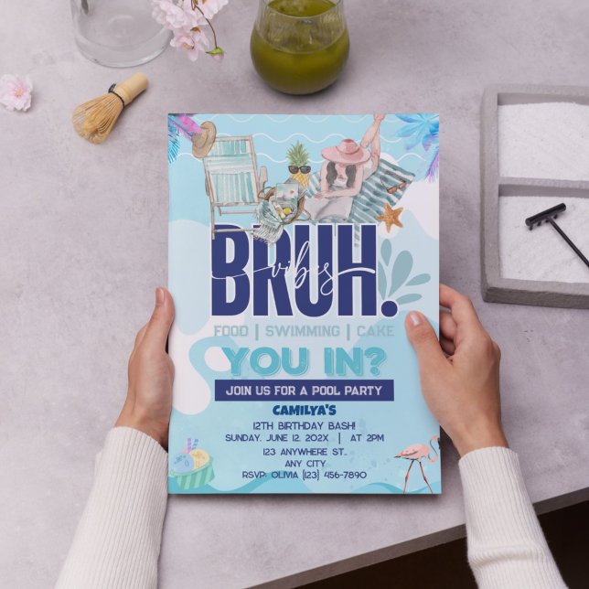 Convites Festa de Piscina BRUH-tástica para o Cara Mais Leg (BRUH Blue Pool Party Boy Birthday Invitation)