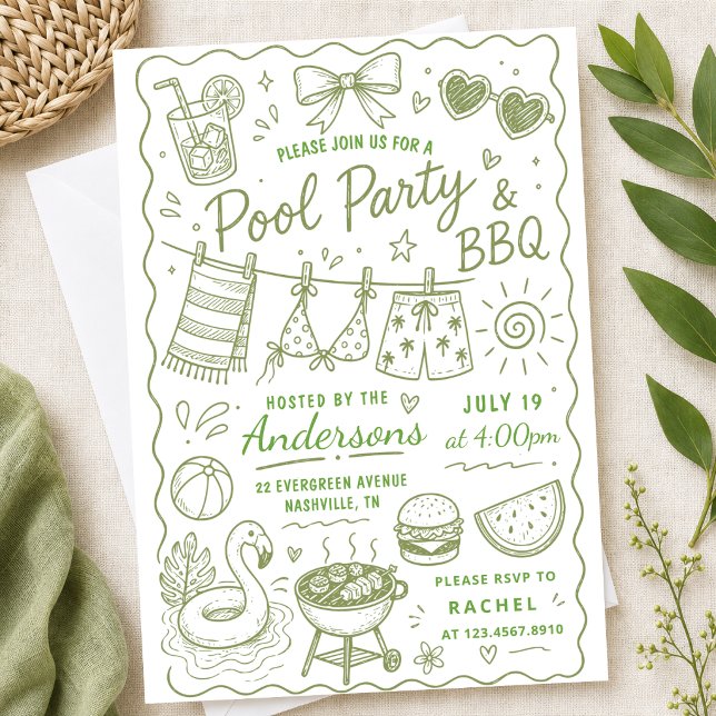 Convites Festa de Piscina com Churrasco de Verão Desenho à  (Criador carregado)
