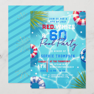 Convites Festa de Piscina de 4 de Julho Mulher Moderna 60º 