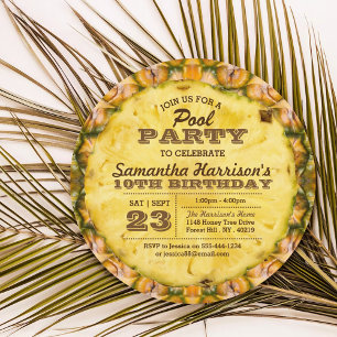 Convites Festa de Piscina de Abacaxi Divertida em Qualquer 