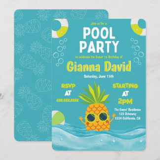 Convites Festa de Piscina de Abacaxi Moderna Aniversário Ve