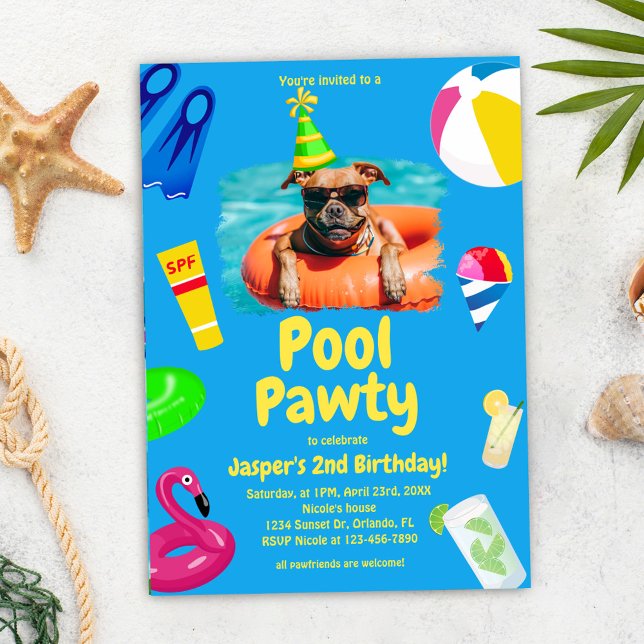 Convites Festa de Piscina de Aniversário do Cachorro Pawty (Puppy Pawty Dog Birthday Pool Party Invitation)