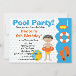 Convites Festa de Piscina de Aniversário do Custom Boy