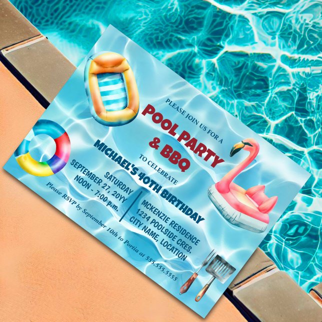 Convites Festa de Piscina de Aniversário e CHURRASCO (Celebrate in style with a pool and BBQ birthday party! Customize the template for a fun-filled day. )