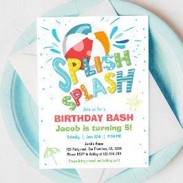 Convites Festa de Piscina de Bash Boy Birthday Splash Splas