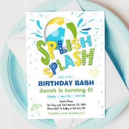 Convites Festa de Piscina de Bash Boy Birthday Splash Splas