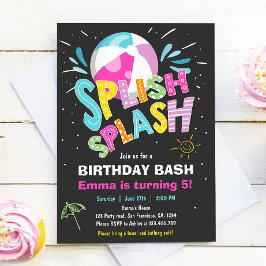 Convites Festa de Piscina de Bash Girl Splash Splash Birthd