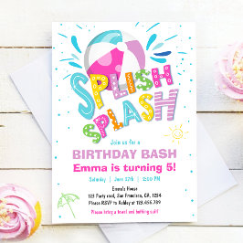 Convites Festa de Piscina de Bash Girl Splash Splash Birthd