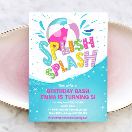 Convites Festa de Piscina de Bash Girl Splash Splash Birthd