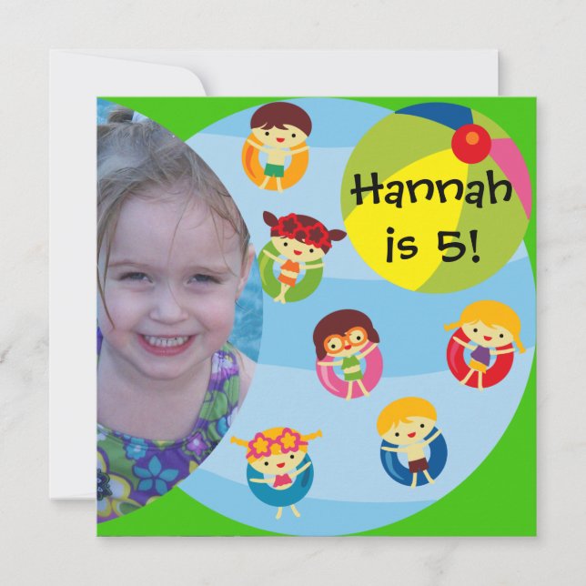 Convites Festa de Piscina de Fotografia Personalizada Nadan (Frente)