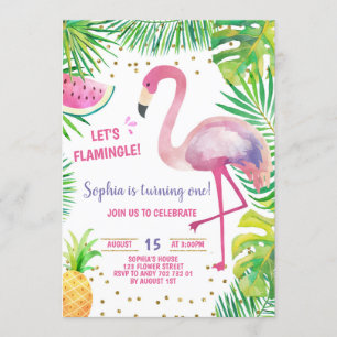 Convites Festa de Piscina de Garota Tropical Flamingo Festa