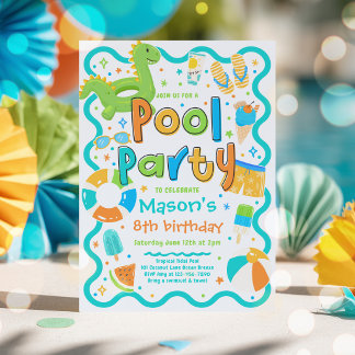 Convites Festa de Piscina de Menino Verão Tropical Natação 