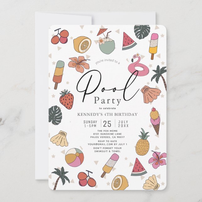 Convites Festa de piscina de natação de verão (Frente)