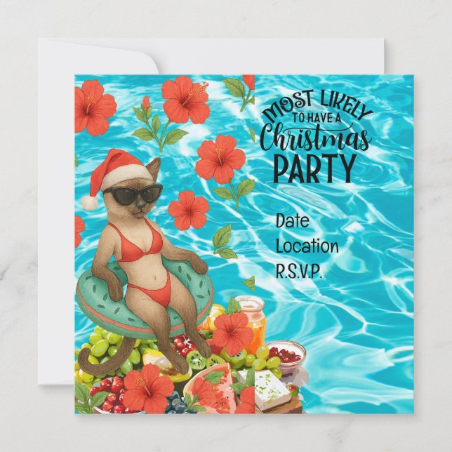 Convites Festa de Piscina de Natal para o Natal em julho (Frente)