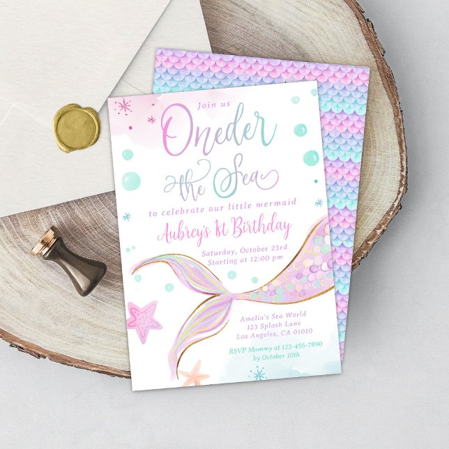 Convites Festa de Piscina de Sereia primeiro aniversario So (Criador carregado)