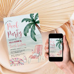 Convites Festa de Piscina de Summer Beach, 16<br><div class="desc">Jogue uma festa na praia para o doce aniversário de 16 anos da sua filha com este convite legal e chico com elementos aquosos de verão e frente de praia.</div>