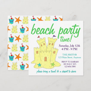 Convites Festa de Piscina de Summer Beach, Sandcastle Starf