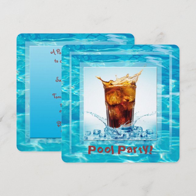 Convites Festa de Piscina de Verão (Frente/Verso)