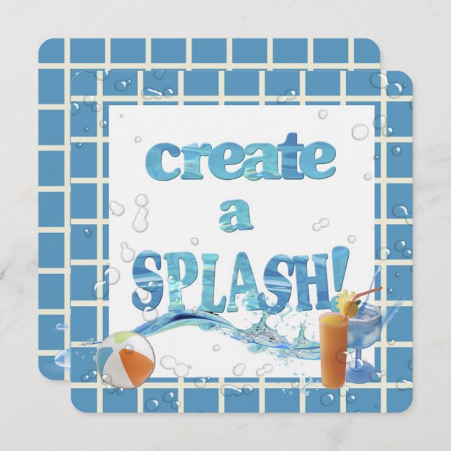 Convites Festa de Piscina de Verão (Frente/Verso)