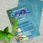 Convites Festa de Piscina de Verão Azul 16ª Celebração de A<br><div class="desc">Prepare-se para ser motivado por este convite contemporâneo e personalizado que define perfeitamente o clima para a sua próxima 16ª festa de aniversário. Um vibrante anel de piscina laranja, uma folhagem tropical exuberante e uma bola viva de natação combinam-se para criar uma interessante piscina de azure que serve como ponto...</div>