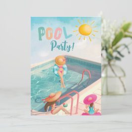 Convites Festa de Piscina de Verão Divertida Aquarela 16