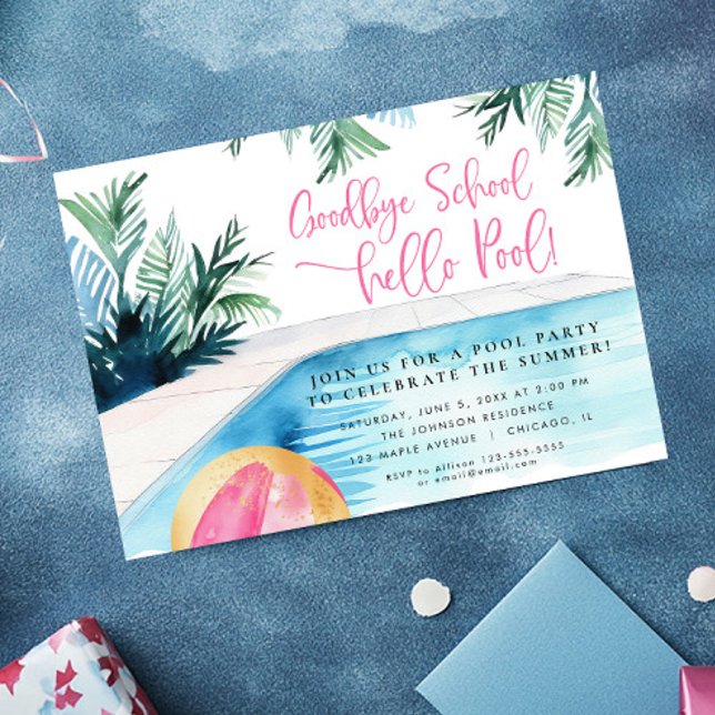 Convites Festa de piscina de verão do final do ano escolar (Criador carregado)