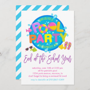 Convites Festa de Piscina de Verão, Festa do Fim do Ano Esc