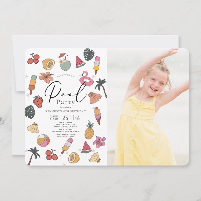 Convites Festa de piscina de Verão Nadando Rapariga Foto An (Frente)